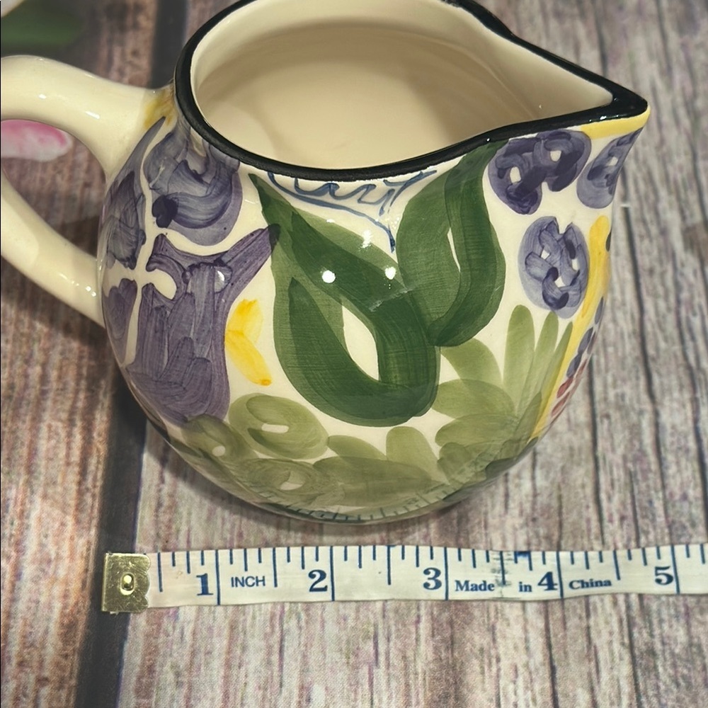FAVANOL Hand Painted in Portugal Floral Ceramic Serving Bowl & Cream & Sugar Set - Picture 13 of 17